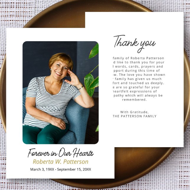 Simple Forever in our Hearts Photo Funeral  Thank You Card (Creator Uploaded)