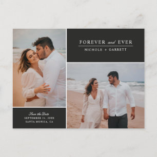 Simple Forever Two Photo Save the Date Black Announcement Postcard