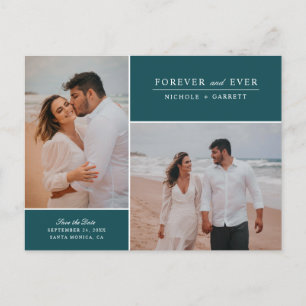 Simple Forever Two Photo Save the Date Teal Announcement Postcard