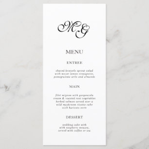 Simple Formal Black white Initials wedding Menu