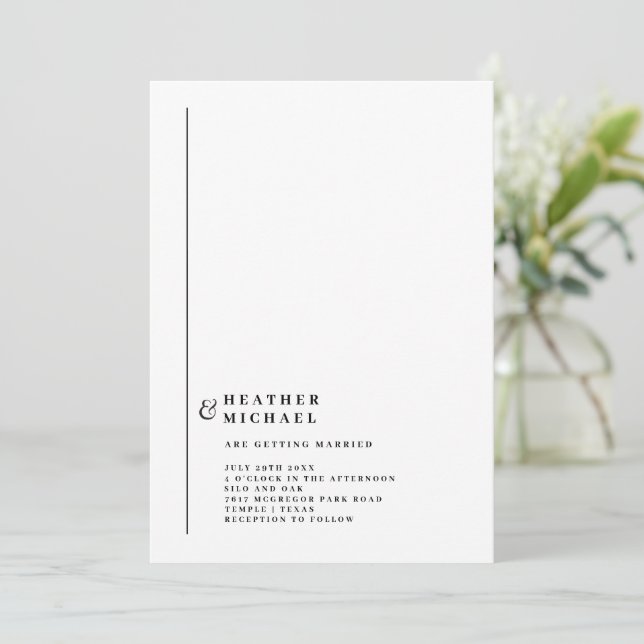 Simple Formal Black White Modern Wedding  Invitation (Standing Front)