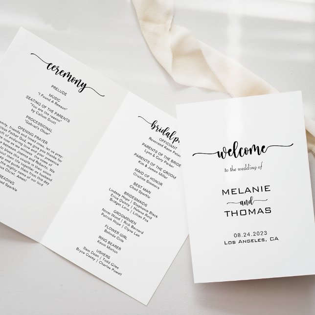 Simple Formal Calligraphy Trifold Wedding Program (Creator Uploaded)