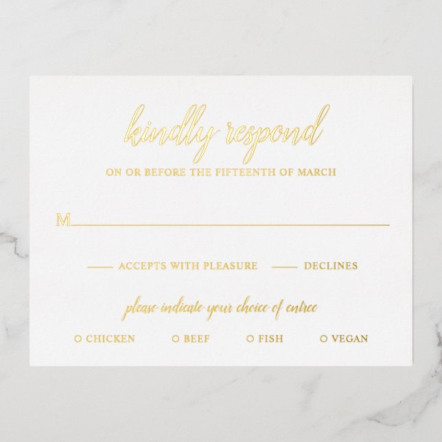 Simple Formal Elegant Gold Foil Wedding RSVP Card (Front)