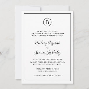 Simple Formal Elegant Monogram All In One Wedding Invitation