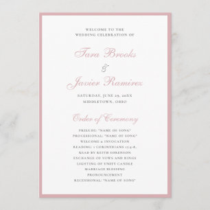 Simple Formal Elegant Pink Dusty Rose Wedding Program
