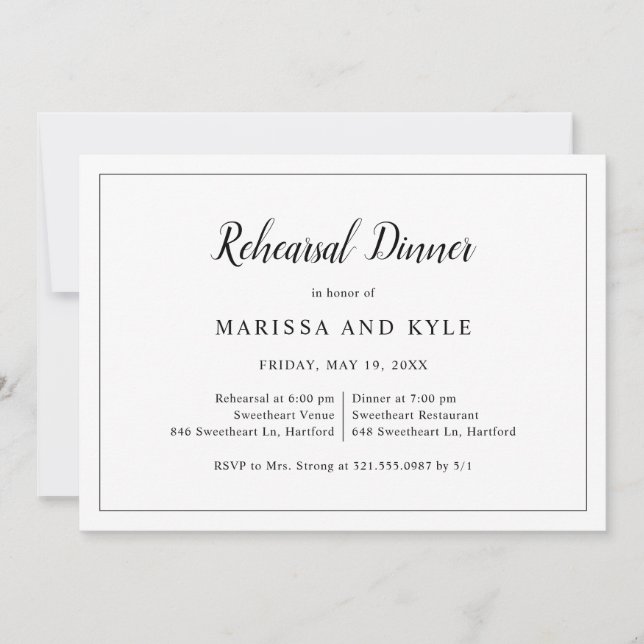 Simple Formal Elegant Rehearsal Dinner Invitation (Front)