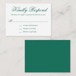 Simple Formal Emerald Green Wedding Mini RSVP Card