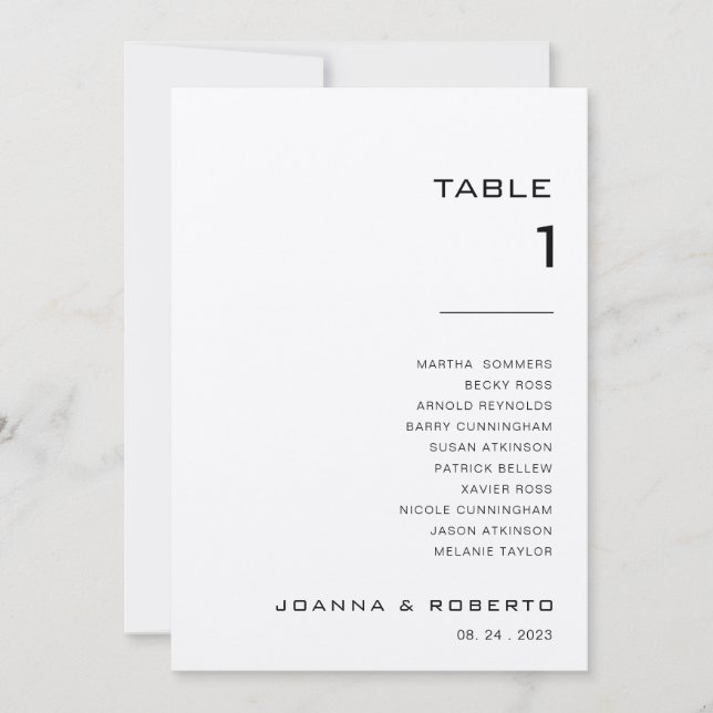 Simple Formal Kraft Table Number 1 Seating Chart (Front)
