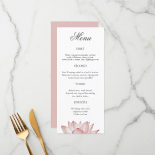 Simple Four Course blush Floral Wedding Menu