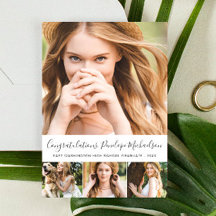 Simple Four Photo Grid Graduation Announcement