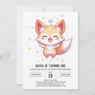 Simple Fox 1st Birthday Invitation
