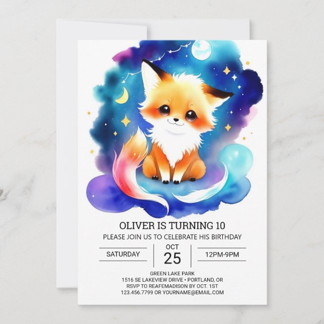 Simple Fox Birthday Gathering Invitation (Front)