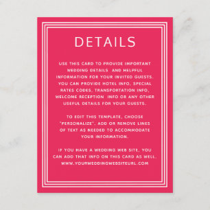 Simple Frame Bold Coral Pink Wedding Details Enclosure Card