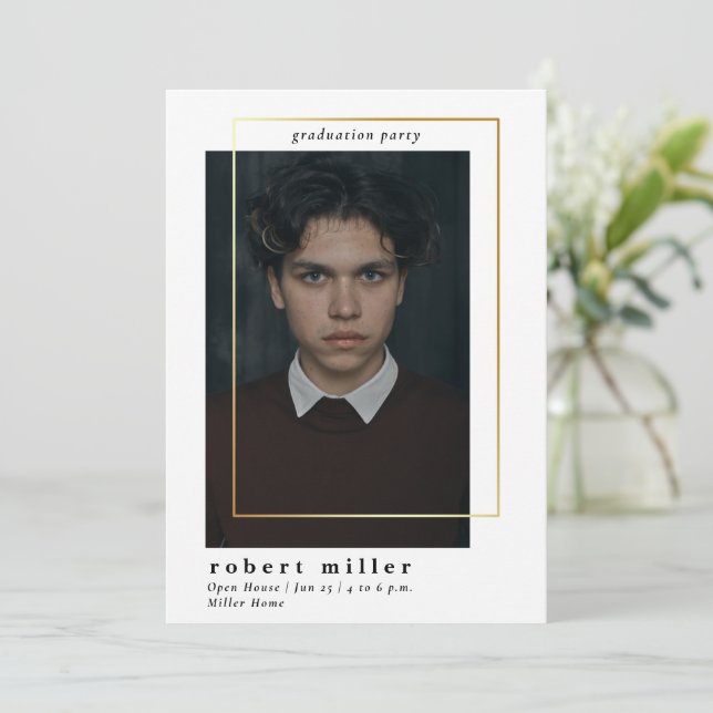 Simple Frame Classy Photo Graduation Invitation (Standing Front)