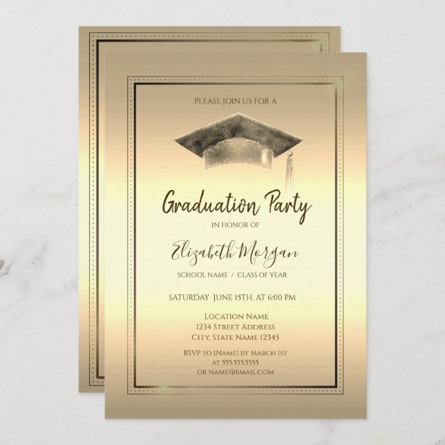 Simple Frame,Graduation Cap Gold Graduation Invitation (Front/Back)