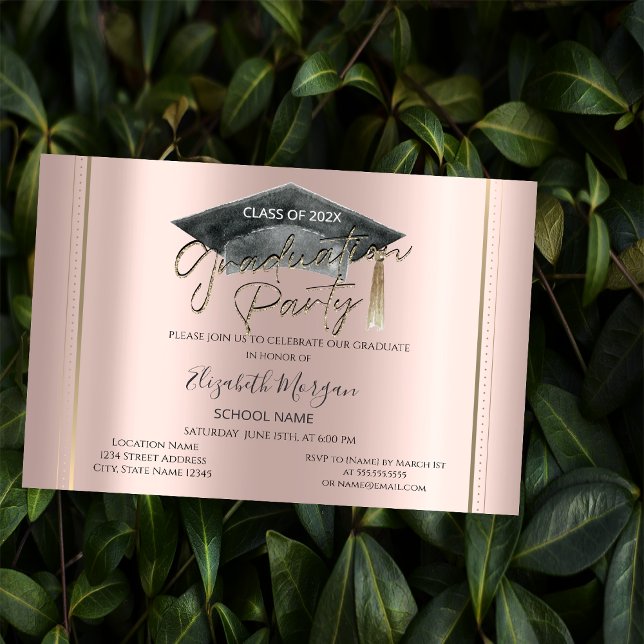 Simple Frame Graduation Cap Rose Gold Graduation Invitation (Creator Uploaded)