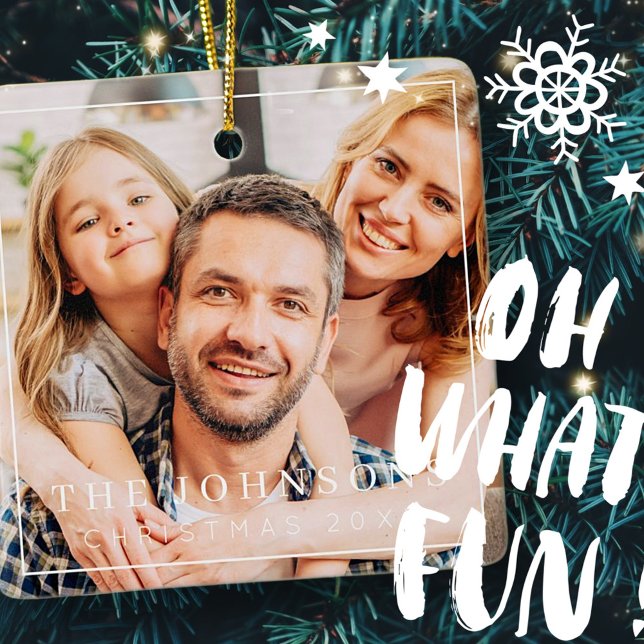 Simple Frame Modern Chic Family Photo Holiday Ceramic Ornament (Creator Uploaded)
