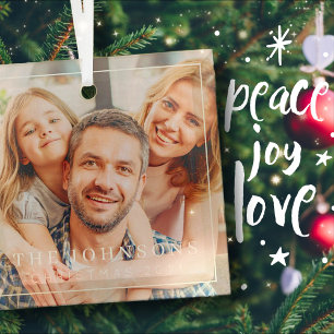 Simple Frame Modern Chic Family Photo Holiday Glass Tree Decoration