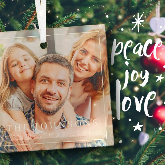 Simple Frame Modern Chic Family Photo Holiday Glass Tree Decoration (Creator Uploaded)