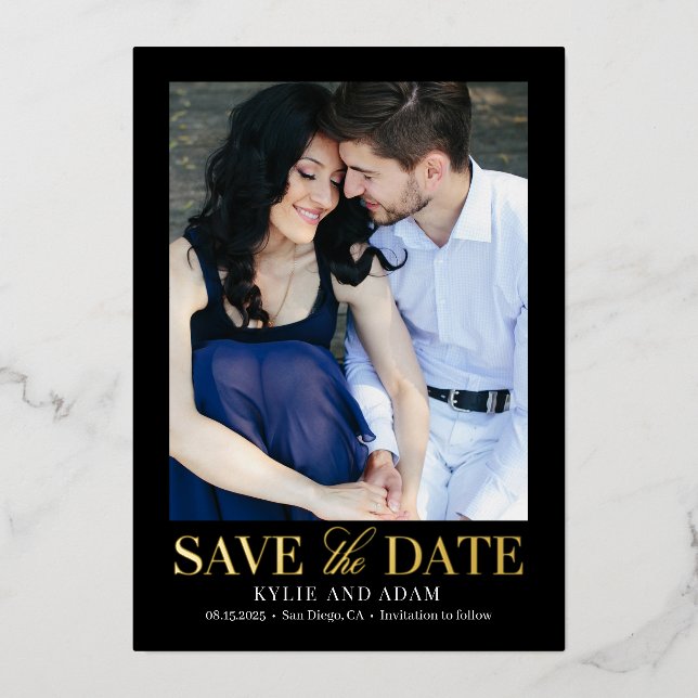 Simple Frame REAL FOIL Save The Date Card (Front)