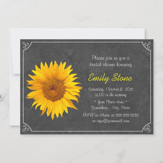 Simple Frame Sunflower Chalkboard Bridal Shower Invitation (Front)