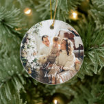 Simple Frame Typography Family Photo Christmas  Ceramic Ornament<br><div class="desc">A create your own simple and yet elegant typography family ornament. a perfect remembrance memento ornament for your Christmas greetings to keep the moment forever captured. This unique and chic ornament has an elegant outstanding typography of the family's name and year which both are customisable by clicking on the button...</div>