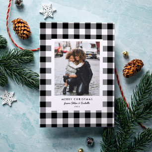 Simple Frame White Buffalo Plaid Christmas Photo Holiday Card