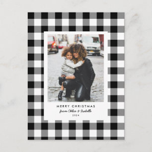 Simple Frame White Buffalo Plaid Christmas Photo Postcard
