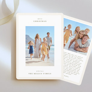 Simple Frames Moss Green on Beige Photo Christmas Holiday Card