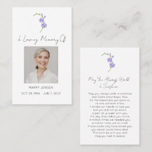 Simple Freesia Photo Funeral Prayer Card