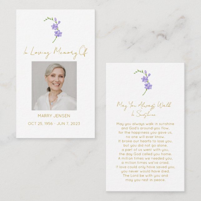 Simple Freesia Photo Funeral Prayer Card (Front/Back)