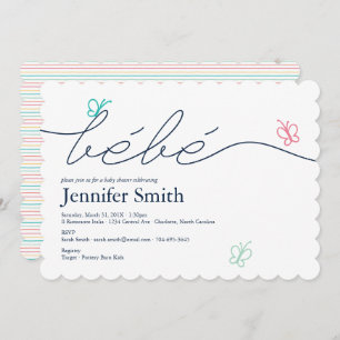 Simple French Bebe Butterfly Baby Shower Invitation
