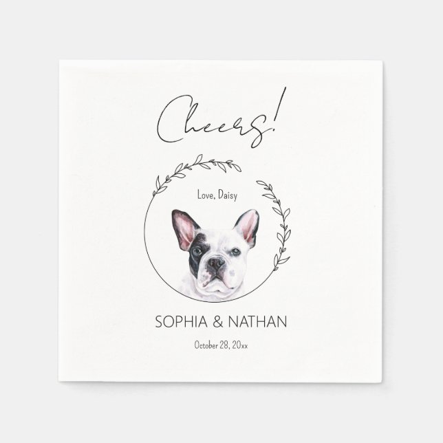 Simple French Bulldog Dog Wedding Cocktail Napkins (Front)