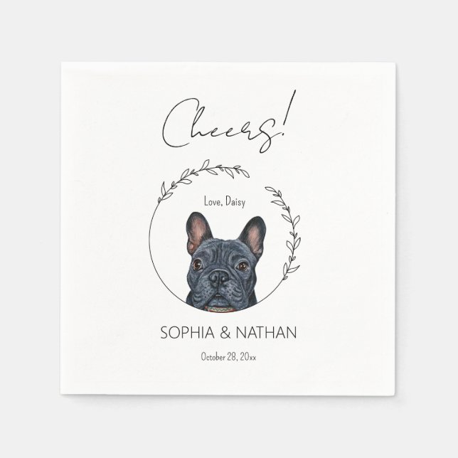 Simple French Bulldog Dog Wedding Cocktail Napkins (Front)