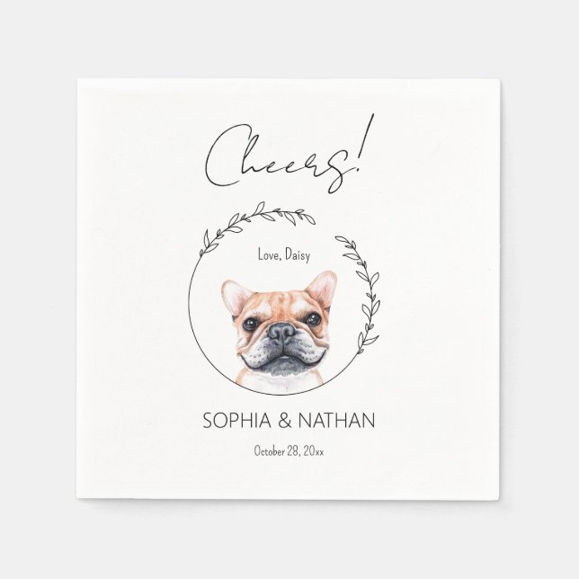 Simple French Bulldog Dog Wedding Cocktail Napkins (Front)