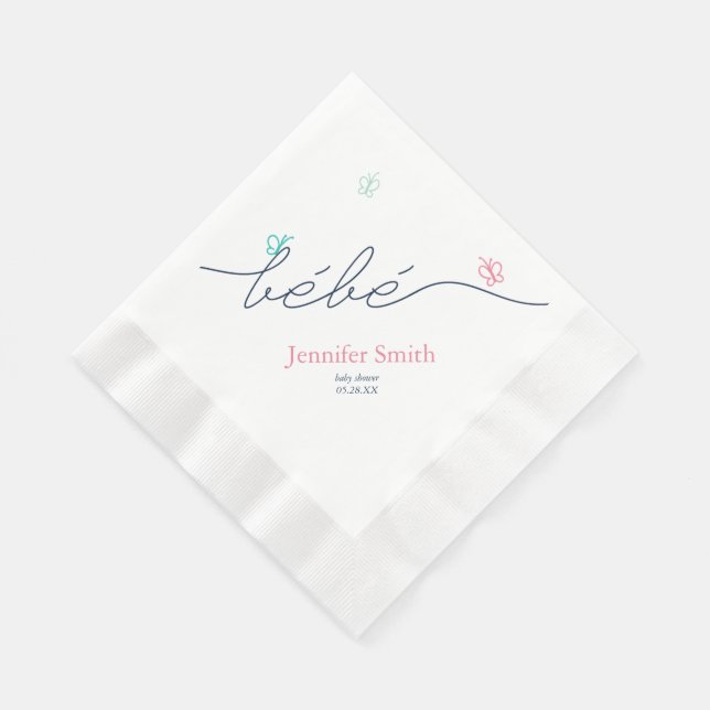 Simple French Butterfly Baby Shower Sip and See Napkin (Corner)