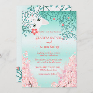 Simple  fresh colourful cat flowers wedding invitation