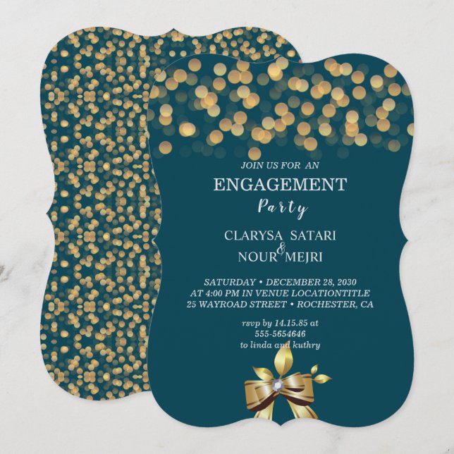 Simple fresh colourful gold  bow wedding invitatio invitation (Front/Back)