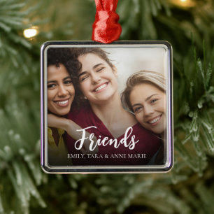 Simple Friends Photo Calligraphy Custom Metal Ornament