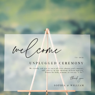 Simple Frosted Welcome Wedding Unplugged Ceremony Acrylic Sign