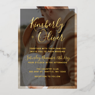 Simple Full Photo Overlay Wedding Foil Invitation