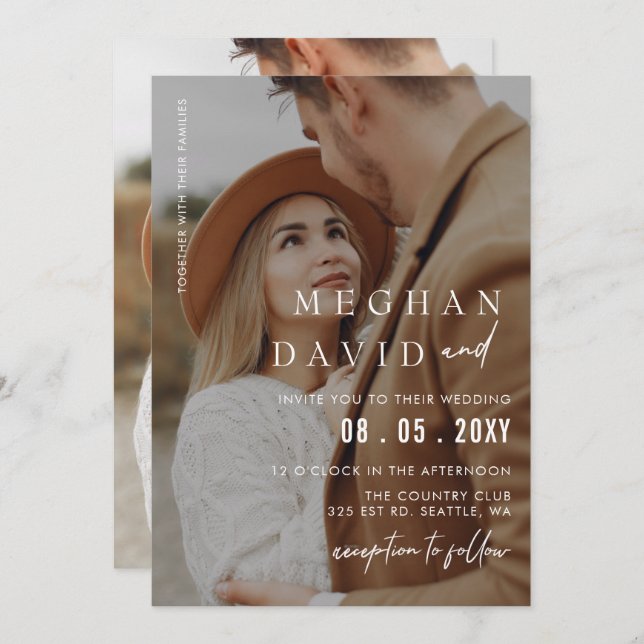 Simple Full Photo Overlay Wedding  Invitation (Front/Back)