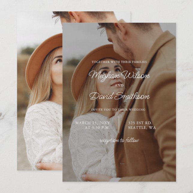 Simple Full Photo Overlay Wedding  Invitation (Front/Back)