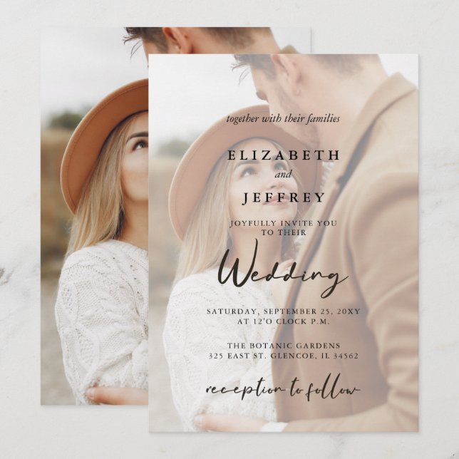 Simple Full Photo Overlay Wedding Invitation (Front/Back)