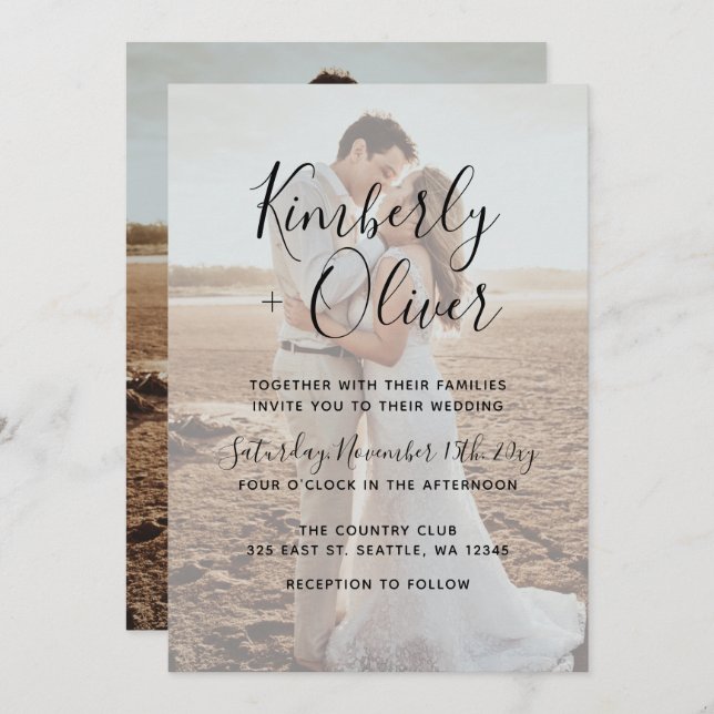 Simple Full Photo Overlay Wedding Invitation (Front/Back)