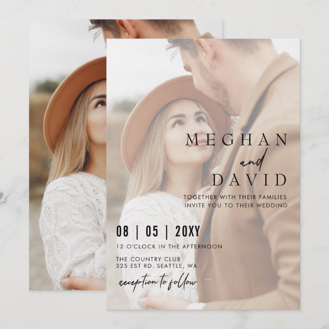 Simple Full Photo Overlay Wedding   Invitation (Front/Back)