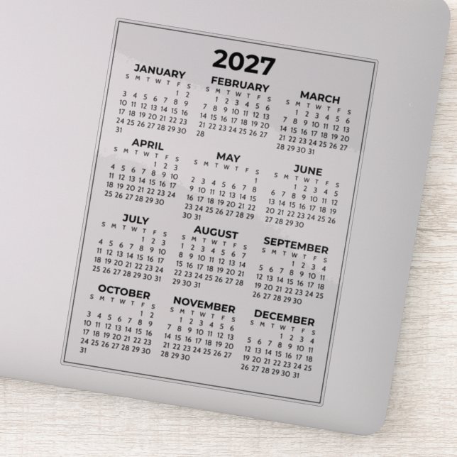 Simple Full Year 2027 Mini Calendar (Detail)