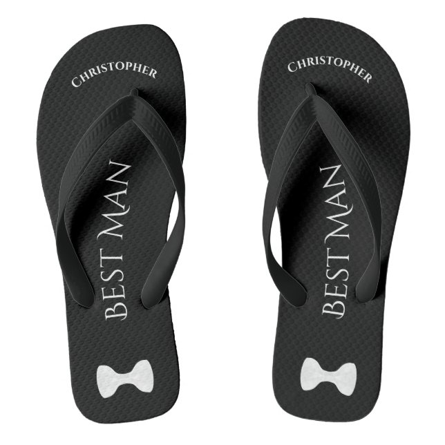 Simple Fun Best Man Name & Bow Tie Wedding Thongs (Footbed)