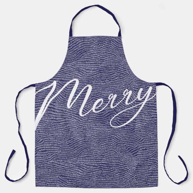 Simple Fun Blue Doodle Merry Christmas Holiday Apron (Front)