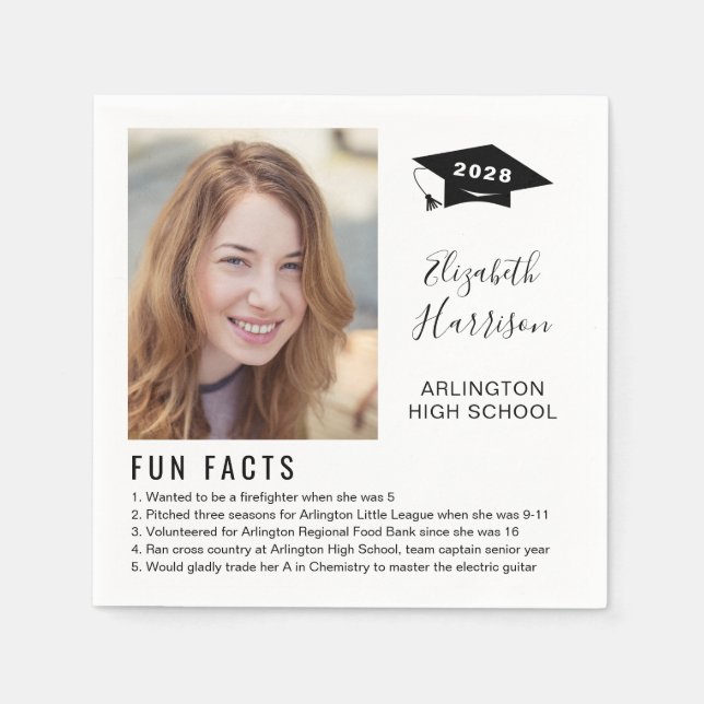 Simple Fun Facts Photo Script Graduation Napkins (Front)